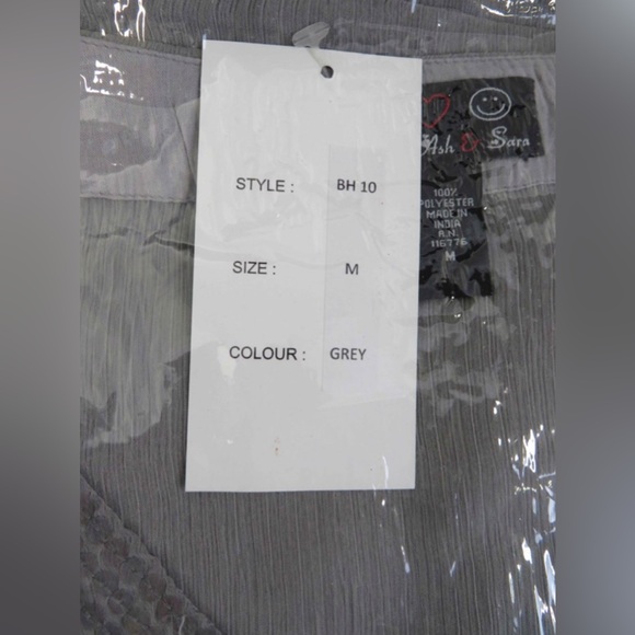 Ash & Sara Women’s embellished sheer Grey boho blouse top w/ties Sizes SM-3X NWT - Picture 6 of 10